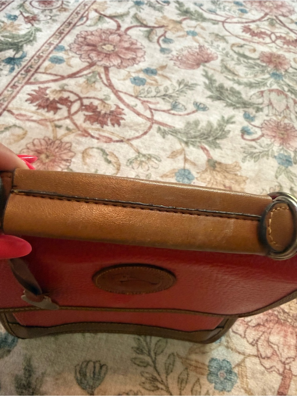 Dooney & Bourke Red and Brown Leather Messenger Bag - Picture 9 of 15